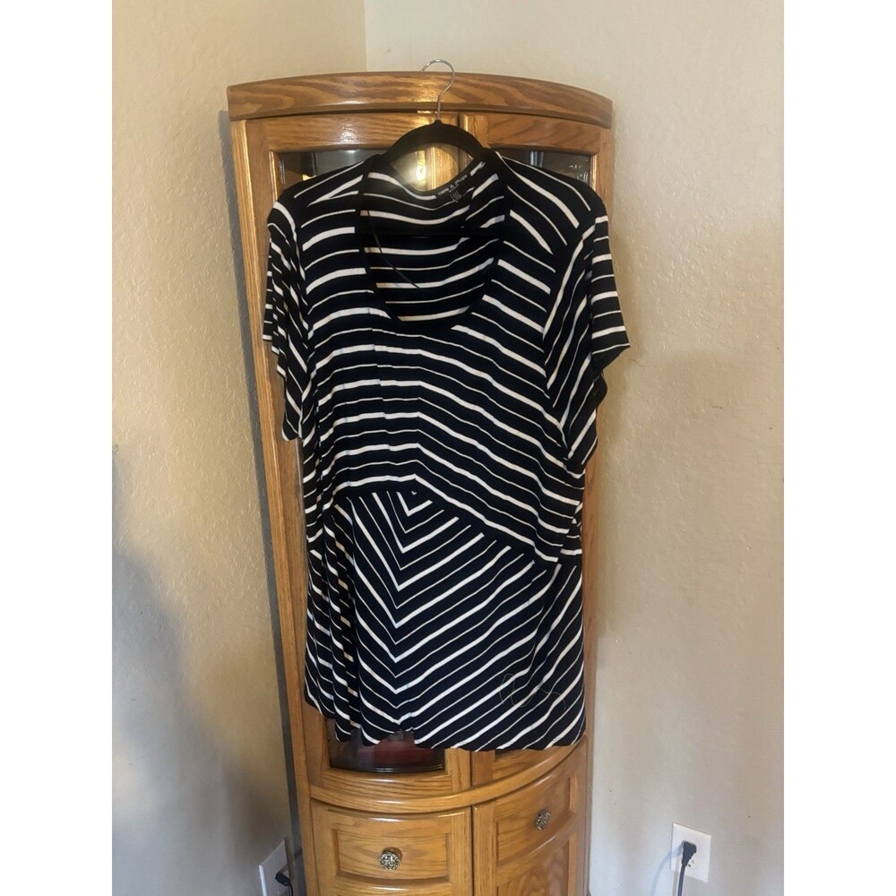 Cable & Gauge Women’s 3X Black White Striped Short Sleeve Tunic Top Plus Size